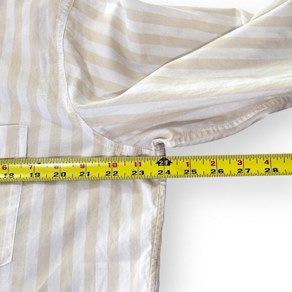 EVERLANE The Silky Cotton Way Short Shirt Sand White Khaki Stripe M Cropped - Picture 7 of 9